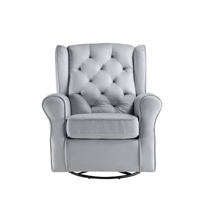 35 Inch Accent Swivel Chair, Glider, Tufted Back, Grey - 35 L x 34 W x 37 H Inches