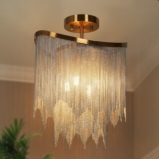 Modern Glam 4-Light Gold Chandelier Round Semi-Flush Mount Ceiling ...