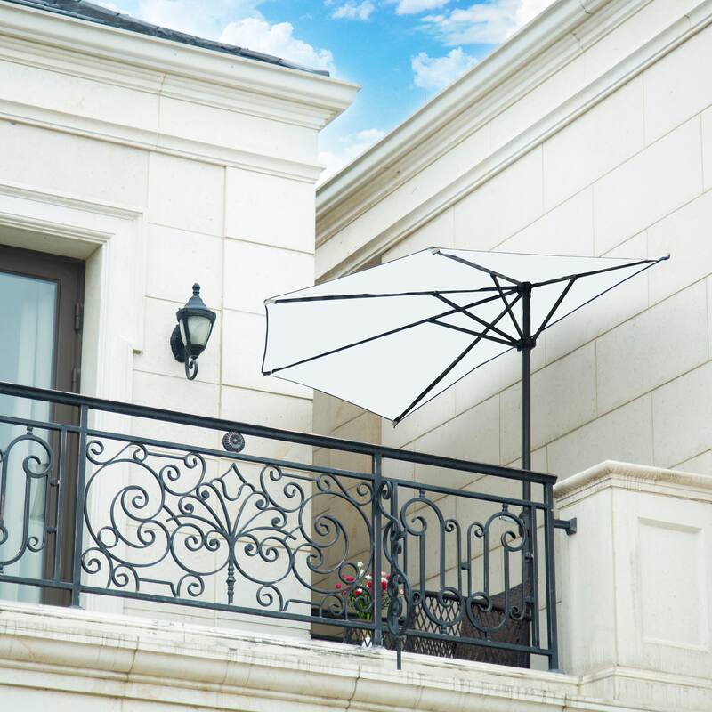 9 ft Half Market Umbrella With Heavy Duty Concrete Base Stand - White