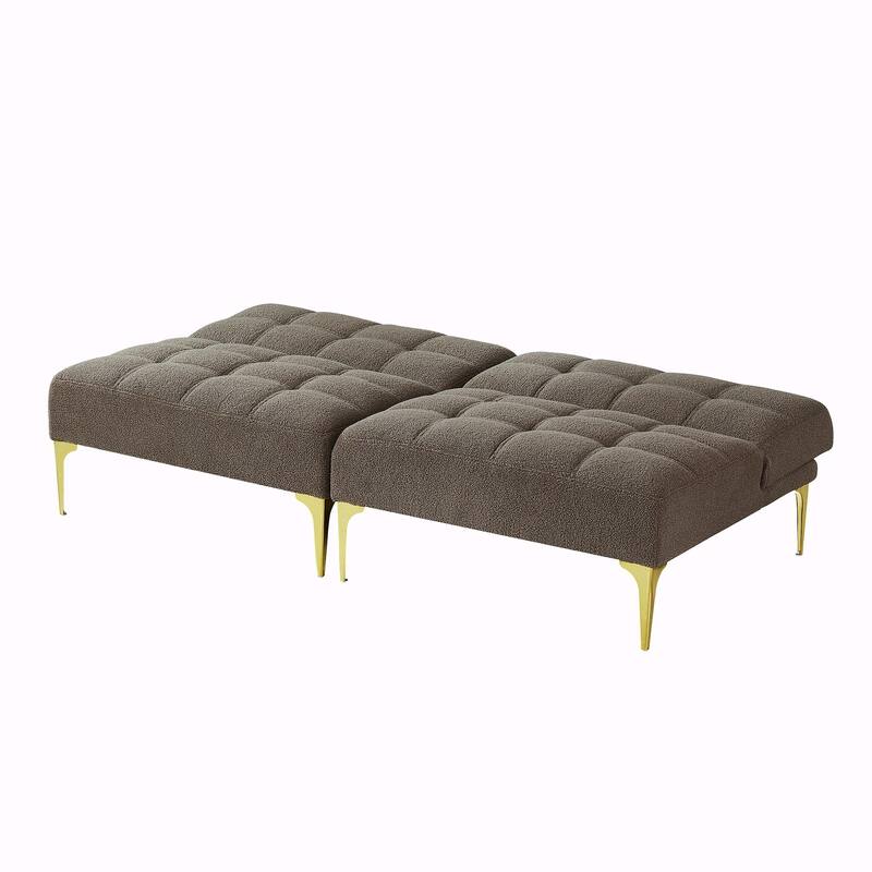 Convertible Sofa Bed Futon with Gold Metal Legs in Teddy Fabric