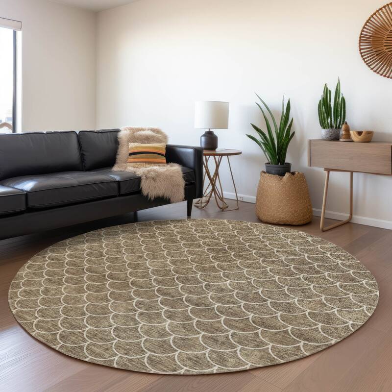 Premium Washable Super Soft Geo Scallops Mayfield Rug - Brown - 8' x 8'