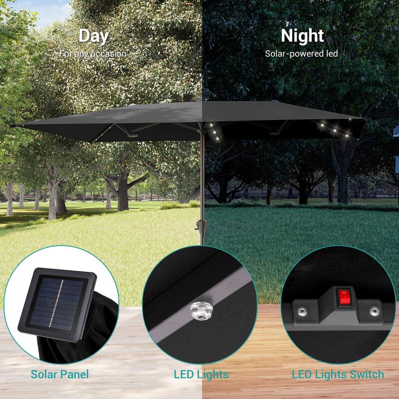 BONOSUKI 10 x 6.5Ft Solar-powered Double-Sided Patio Umbrella with Large Canopy Outdoor Table Umbrella, Anthracite Gray