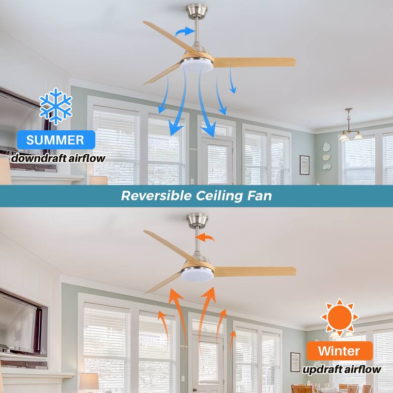 52 Inch Ceiling Fan with LED Light and Remote Control - Brushed Nickel