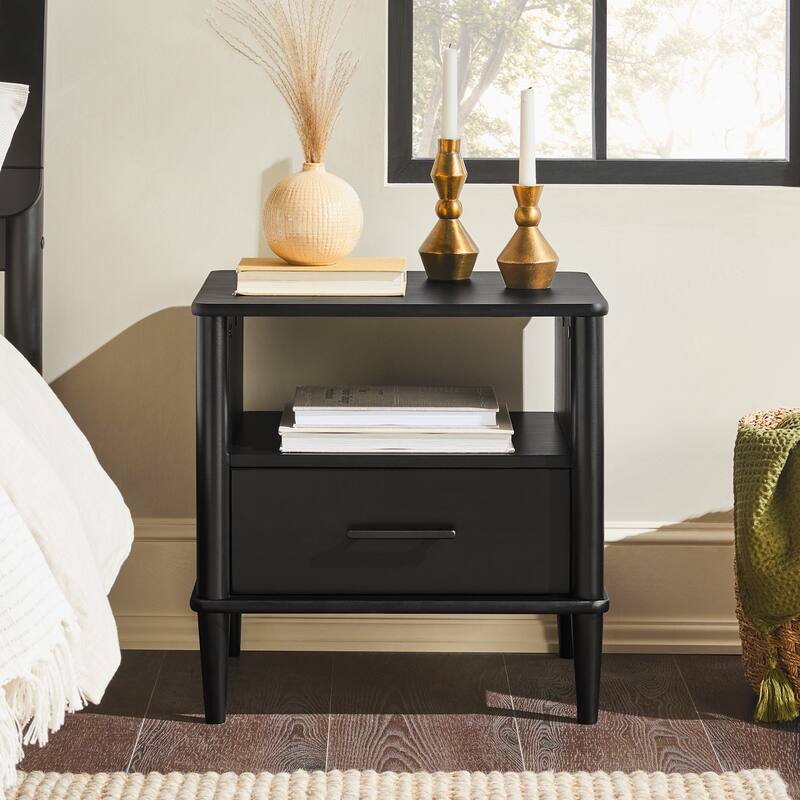 Transitional Solid Wood Spindle Nightstand - Black