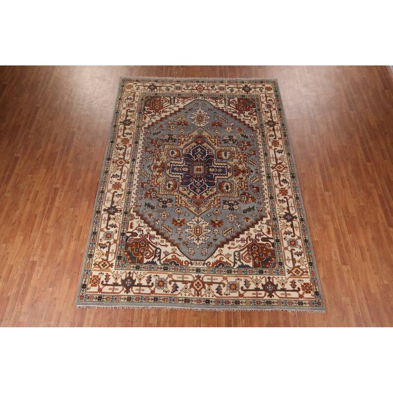 Geometric Heriz Serapi Indian Area Rug Handmade Wool Carpet - 8'8" x 12'2"