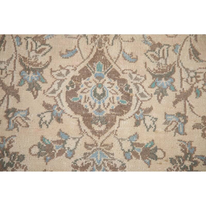 Hand Knotted Oriental 100% Wool Carpet Traditional Floral Beige & Ivories Mashad Area Rug - 11' 1'' X 8' 1''