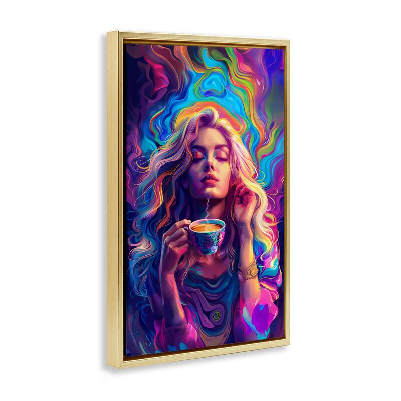 Stupell Spiritual Woman Sipping Tea Framed Floater Canvas Wall Art Design By Spirit of the Rainbow