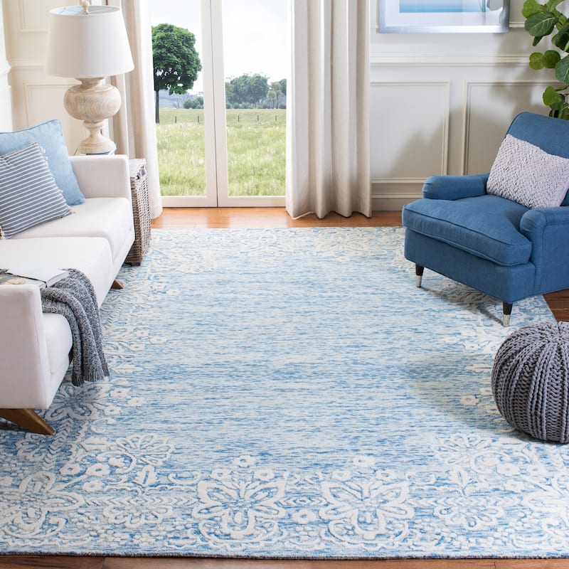 SAFAVIEH Handmade Glamour Severiana Modern Wool Rug - 9' x 12' - Blue/Ivory
