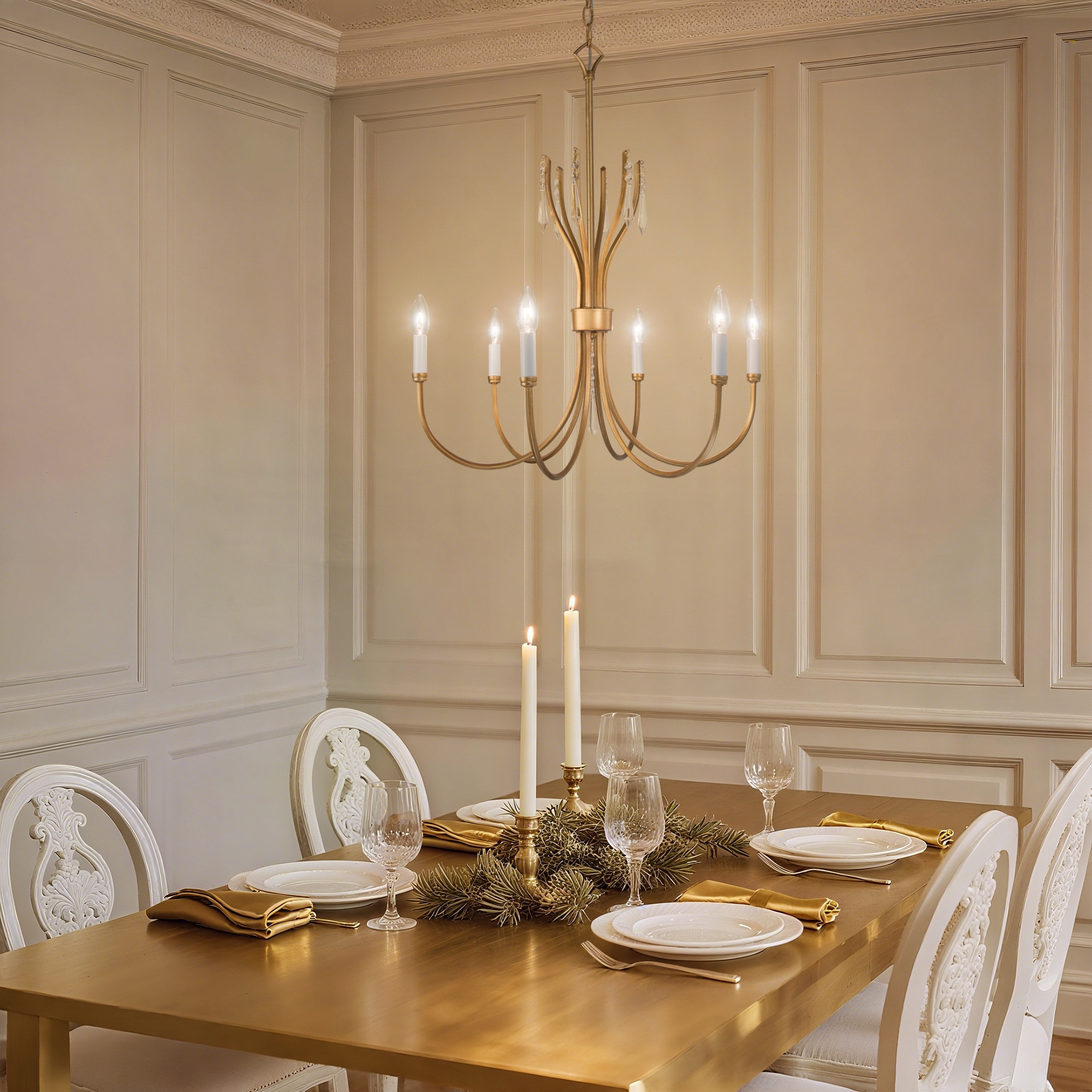 Modern Farmhouse Crystal 6-Light Chandelier Gold Wheel Light for Dining Living Room - Dia. 24