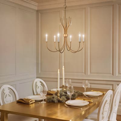 Modern Farmhouse Crystal 6-Light Chandelier Gold Wheel Light for Dining Living Room - Dia. 24" x H 21"