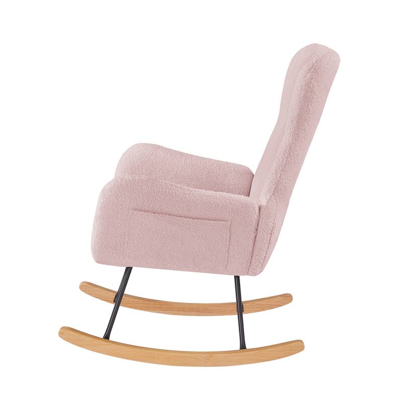 Teddy Velvet Upholstered Glider Rocking Chair, Glider Rocker with Side Pockets, Lounge Armchair with High Backrest