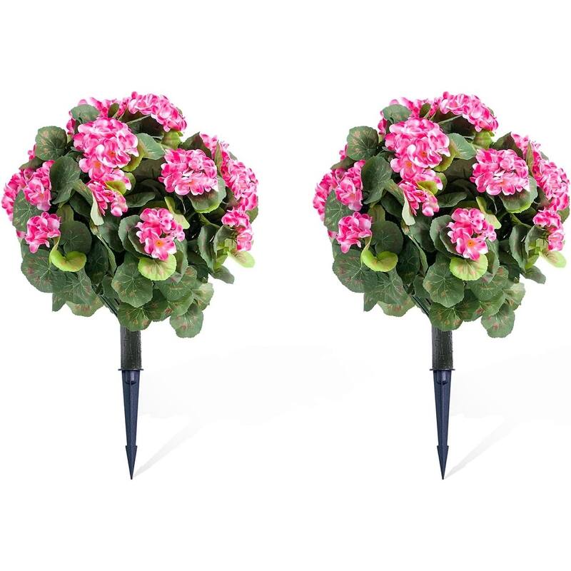 21.6" Artificial Topiary Flower with Ground Spike Set of 2,Artificial Topiary Ball Trees with Silk Flowers - Pink