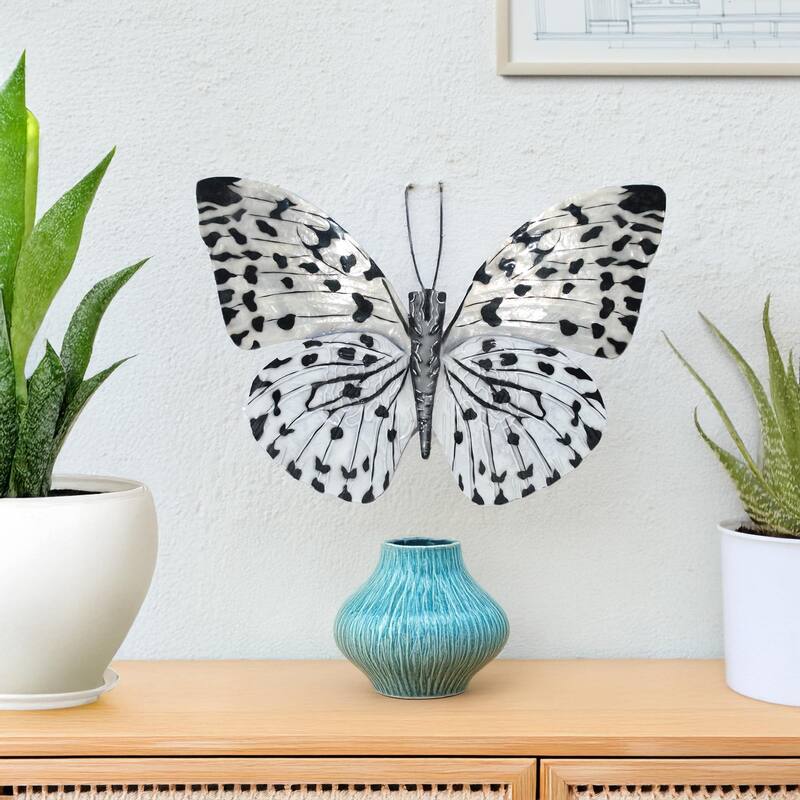 Eangee Handmade Butterfly Capiz Shell Wall Decor Black And White, 11 x 1 x 8 in. - 1 x 11 x 8