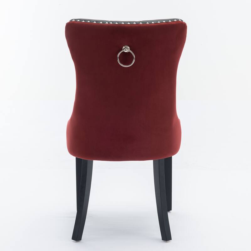 Modern High-end Tufted Solid Wood Dining Chair,PU and Velvet Upholstered with Wood Legs 2-Pcs Set