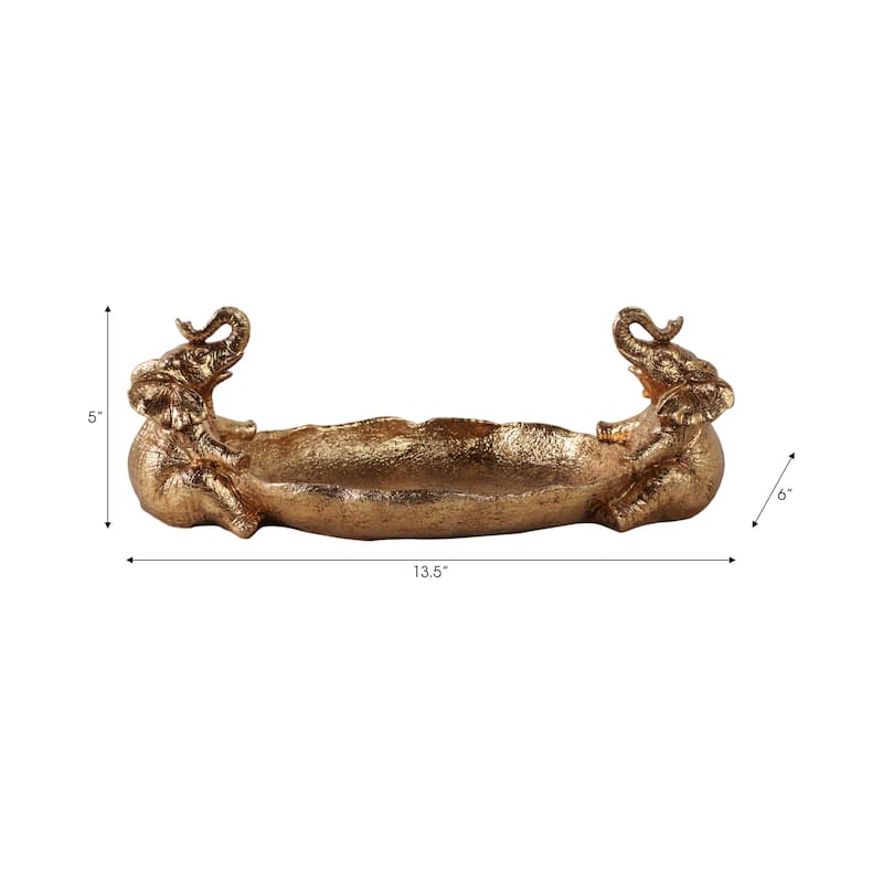 Resin Decorative Bowl Elephant Figurine Accents Glam Finish - 5" Gold - 13.5" x 6" x 5"