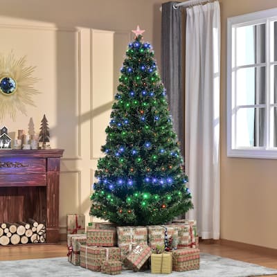 HOMCOM 7 ft. Prelit Artificial Christmas Tree with Stand