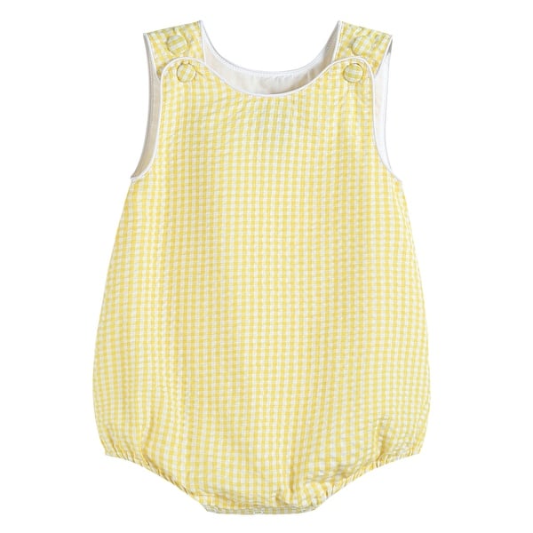 slide 2 of 4, Classic Yellow Gingham Bubble Romper