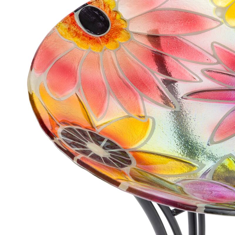 Alpine Corporation 18" Round Outdoor Birdbath Bowl Topper with Colorful Painted Flowers Design