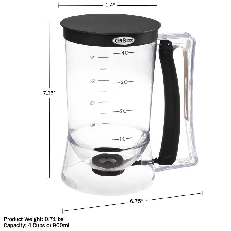 4-Cup Pancake Batter Dispenser with Squeeze Handle - Baking Tools by Chef Buddy (Purple)