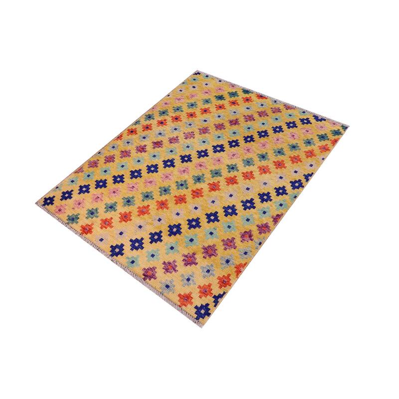 Modern Balochi Blackwell Gold/Blue Hand Knotted Wool Rug - 3'6'' x 4'10''