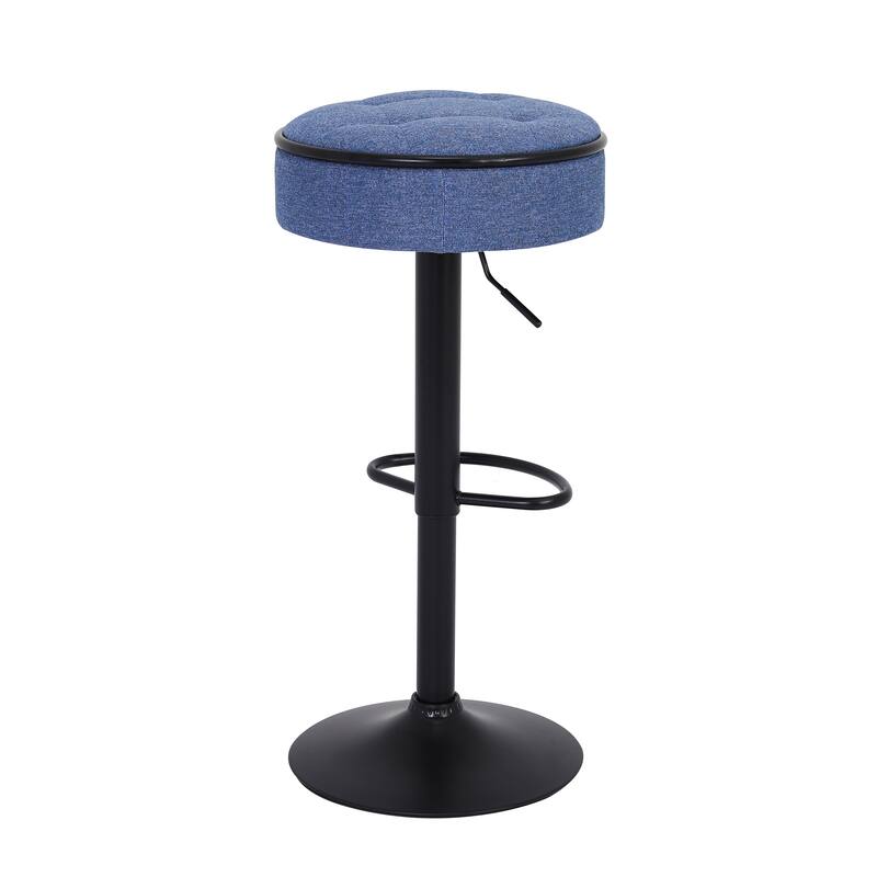 Round Linen Fabric Bar Stools Set of 2, Height Adjustable/360°Counter Height Swivel Stool
