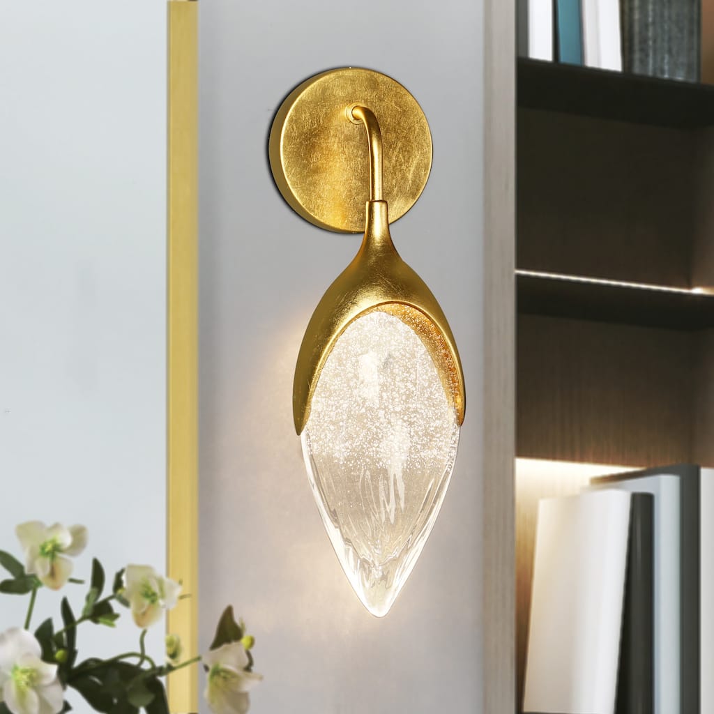 Modern Elegant 1-Light LED Gold Wall Sconce Teardrop Bubble Glass Vanity Light - 5" W x 4.1" D x 15.7" H