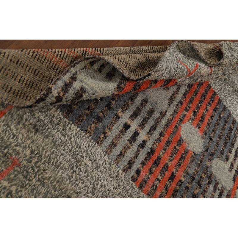 Geometric Plush Moroccan Oriental Area Rug Hand-Knotted Wool Carpet - 7'0" x 10'9"