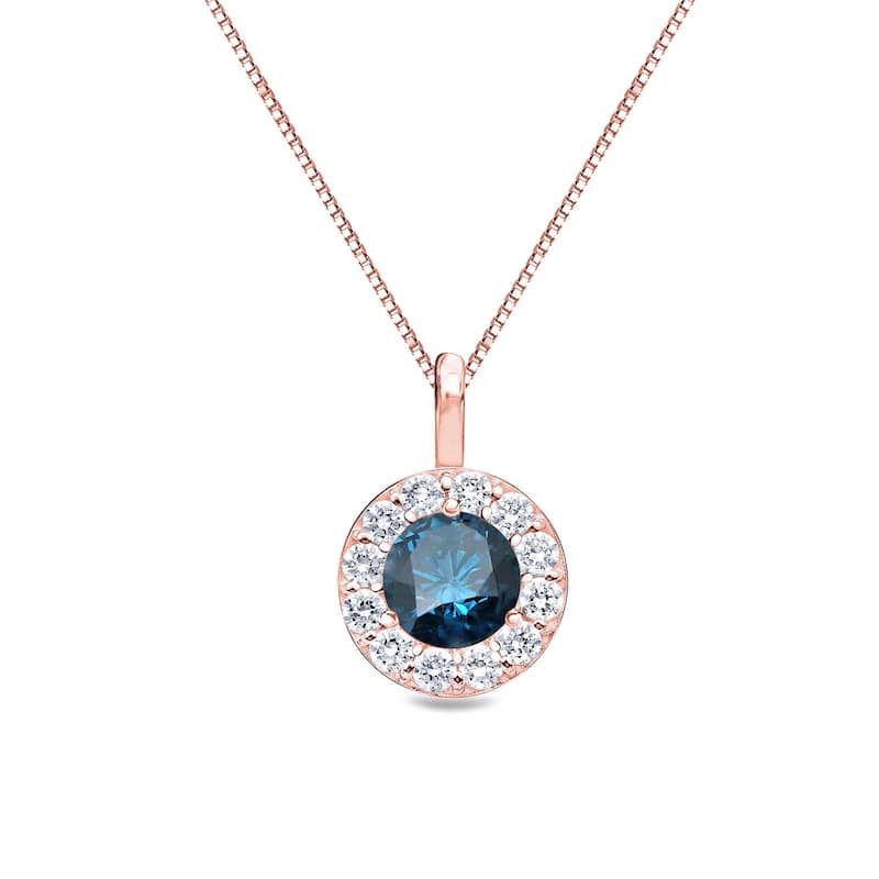 Auriya 2/5ctw Round Blue Diamond Halo Necklace 14k Gold (I1-I2) - Rose