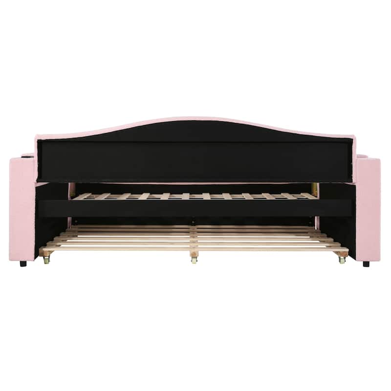 Twin Size Upholstered Daybed with Storage Armrests