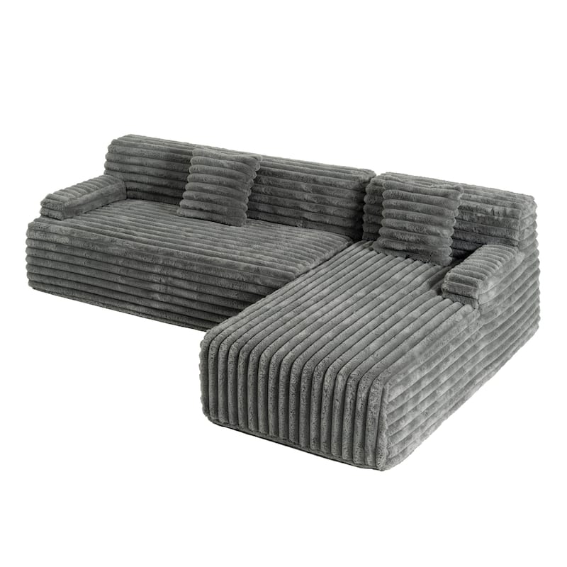 110" Faux Fur Cloud 3-Seater sat L-Shaped Sectional Sofa with Two Included Throw Pillows