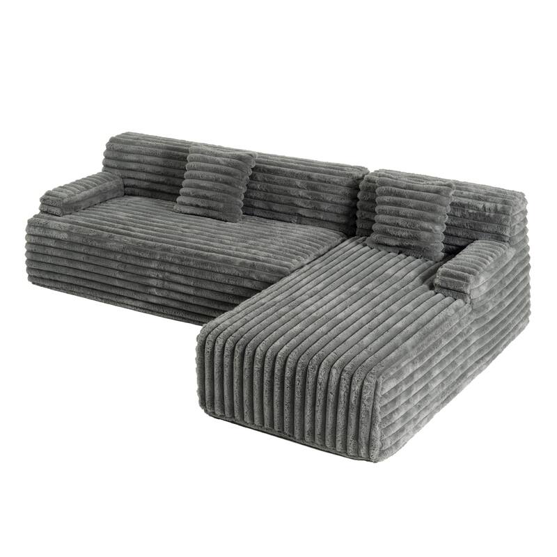 L Shape Modular Sectional Sofa with Chaise, Full-Compressed Boneless Couches, Faux Fur 3 Seat Sofa with 2 Throw Pillows