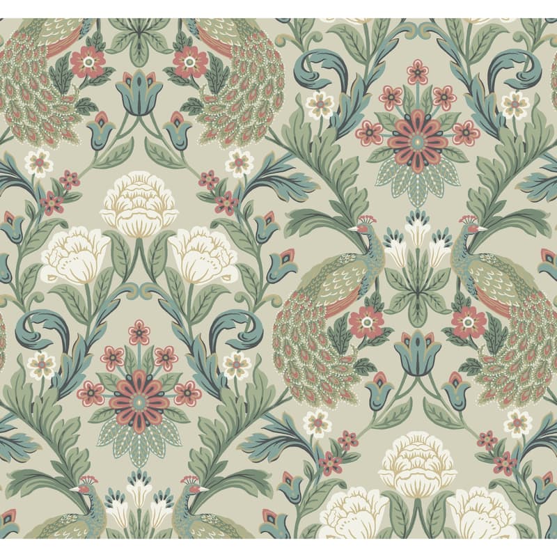 Eugene, Unpasted Non-Woven Plume Dynasty Wallpaper 27 in x 27 ft = 60.75 sq ft - Taupe/Multi