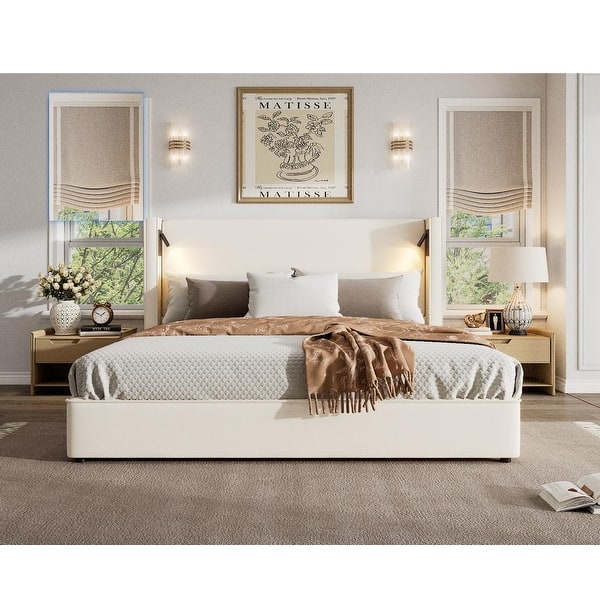 Christopher Knight Home- Cassie Upholstered Bed Frame with Reading Lamp & USB Port