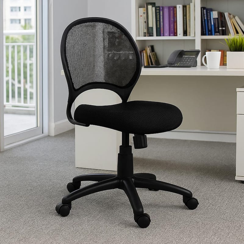 Lene Armless Office Chair, Breathable Black Mesh, Adjustable Seat