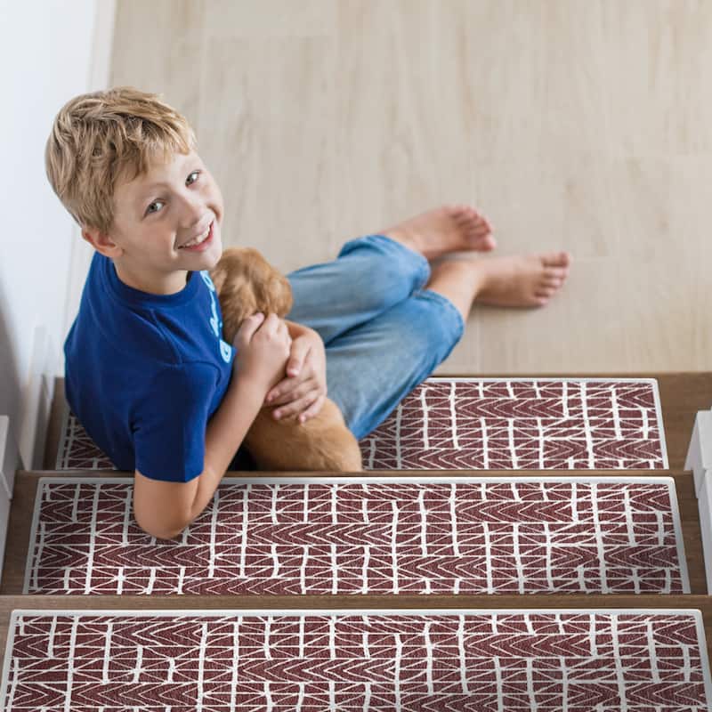 SussexHome Hudson Anti-slip Stair Treads - 15 PACK - Maroon