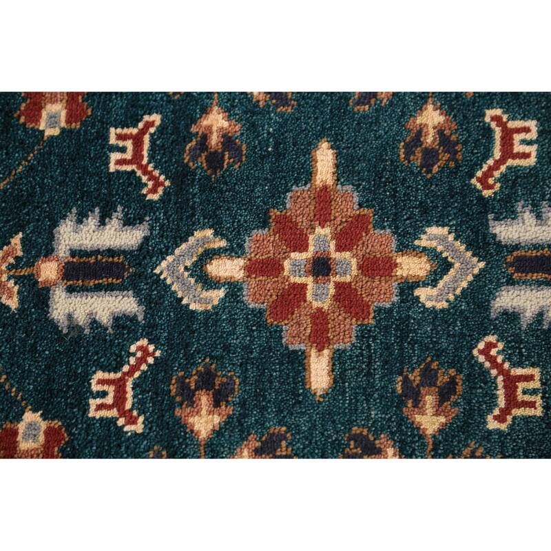 All-Over Green Tribal Kazak Indian Runner Rug Handmade Wool Carpet - 2'7"x 9'10"