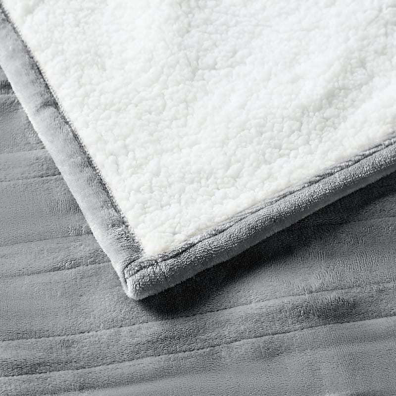 Flannel and Sherpa Fleece Throw Heated Blanket with a Controller