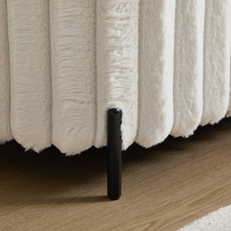 Faux Fur Upholstered End of Bed Bench, Large Flip Top Storage Bench, Curved Ottoman Bench with Adjustable Metal Legs