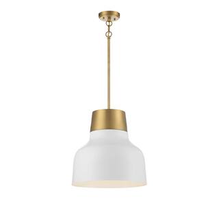 Meridian 1-Light Pendant in White with Natural Brass