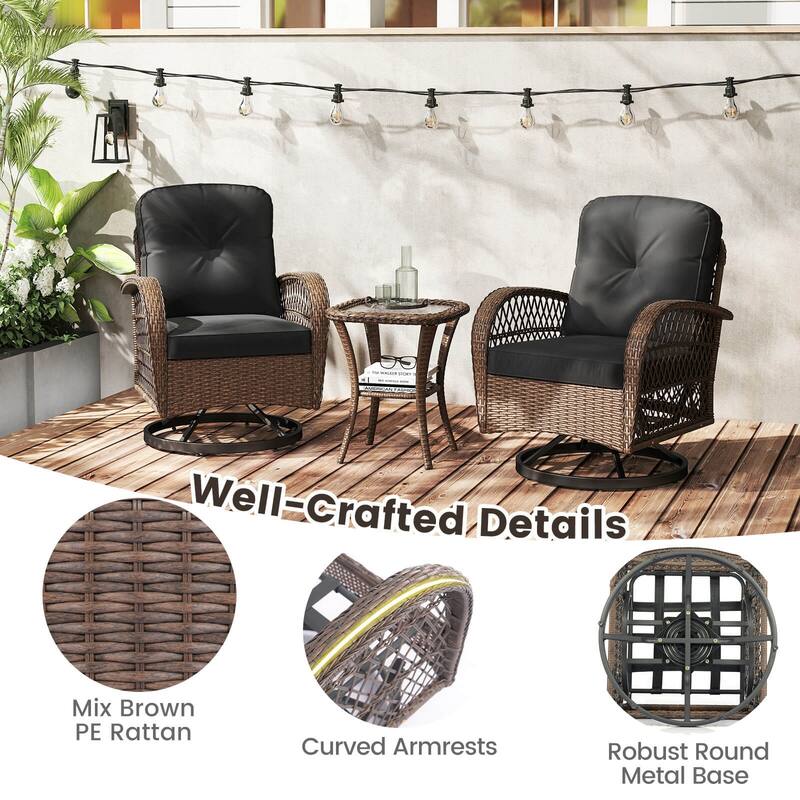 Costway 3 PCS Patio Swivel Rocker Set Gliding Bistro Furniture Set - See Details
