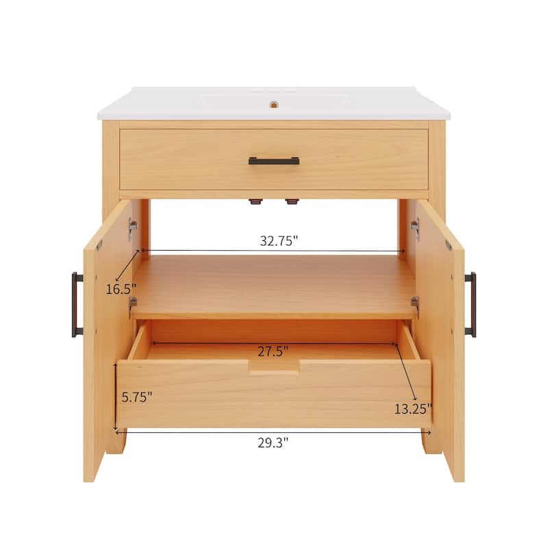 36"Bathroom Vanity with Sink, 2 Soft Close Doors and 3 Drawers, Free-standing Vanity with Wood Legs and Large Storage