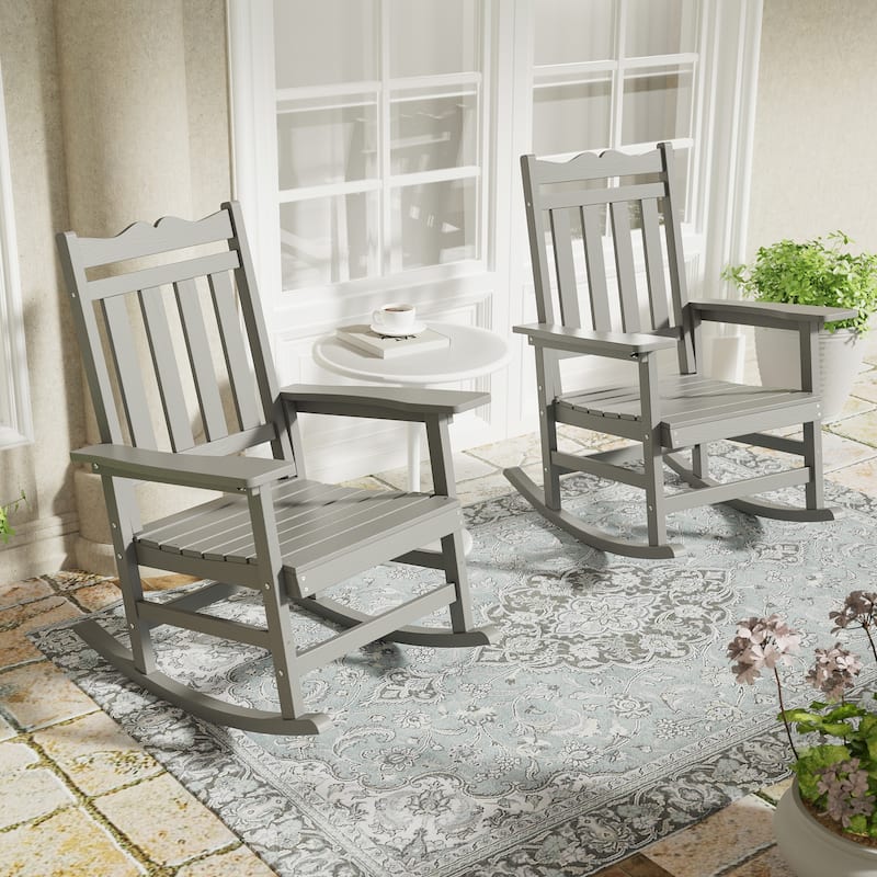 BONOSUKI Outdoor Adirondack Rocking Chair,Fire Pit Chair-Set of 2 - Light Grey