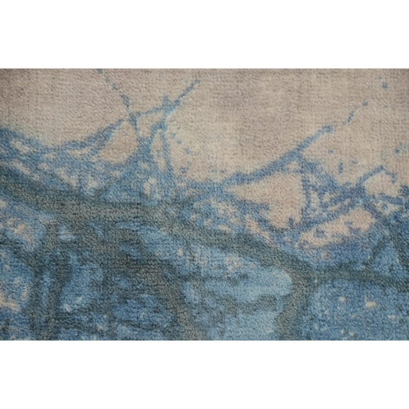 Hand-knotted Modern Silk Blue Abstract Oriental Area Rug - 7' 2'' X 5' 4''