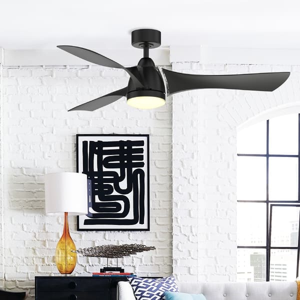 slide 2 of 19, Fanimation Klear 56 inch Indoor/Outdoor Smart Ceiling Fan with LED CCT Select Light Kit and Remote - Black