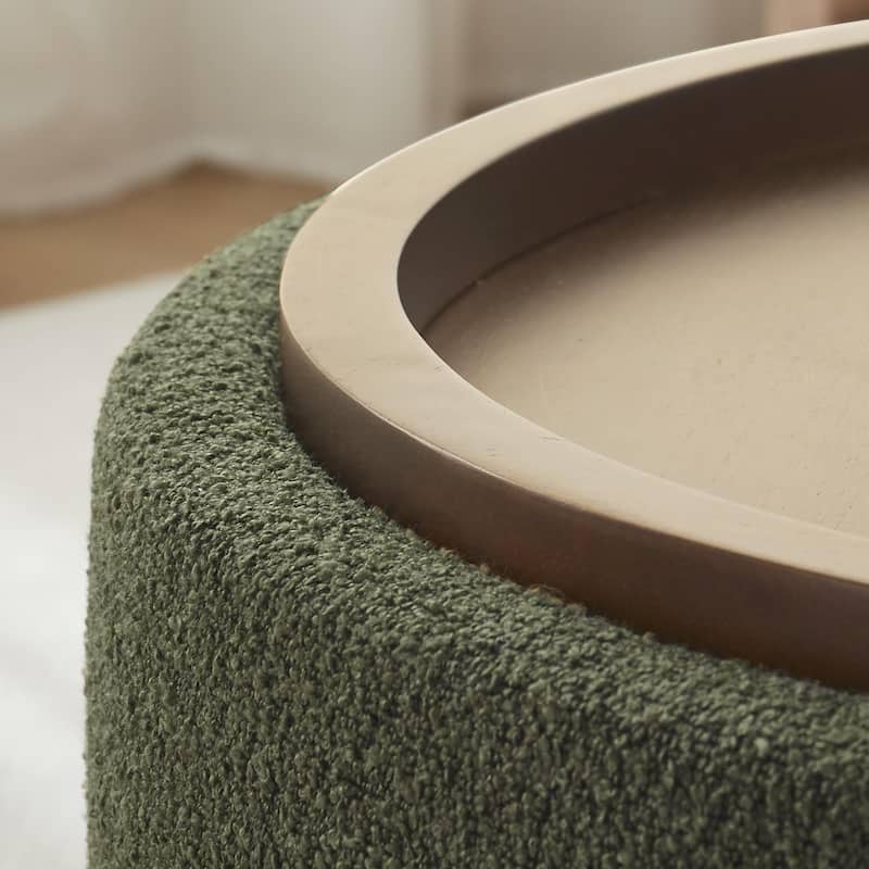 Huimo Modern round wooden tray Ottoman with Storage