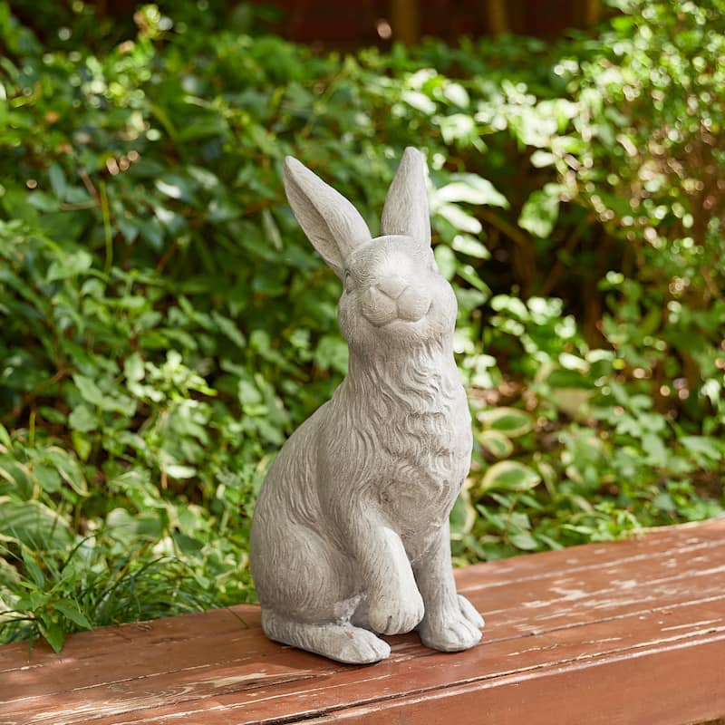 Glitzhome MgO Standing Rabbit Bunny Garden Statue Outdoor Indoor