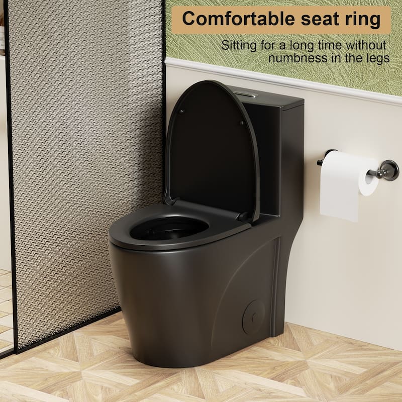 1.1/1.6 GPF Tornado Flush One-Piece Toilet,Siphonic S-trap 12",Elongated Bowl with Soft Close Seat,Chair Seat ADA Height 17"