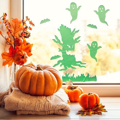 7-Piece Glow in the Dark Evil Tree Ghosts Halloween Gel Window Clings