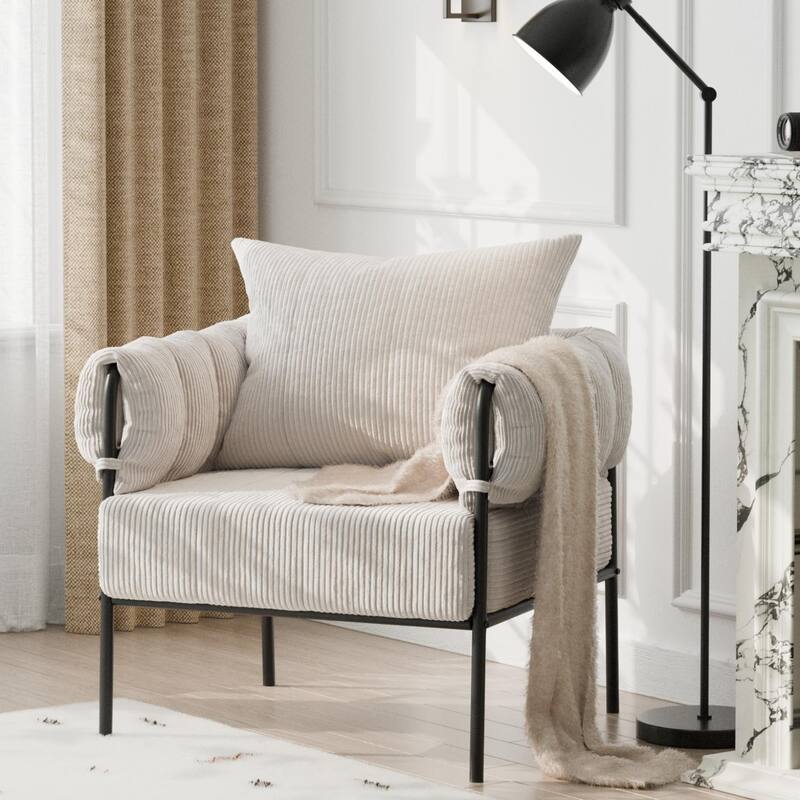 Accent Chair with Pillow, Modern Living Room Chairs - Beige