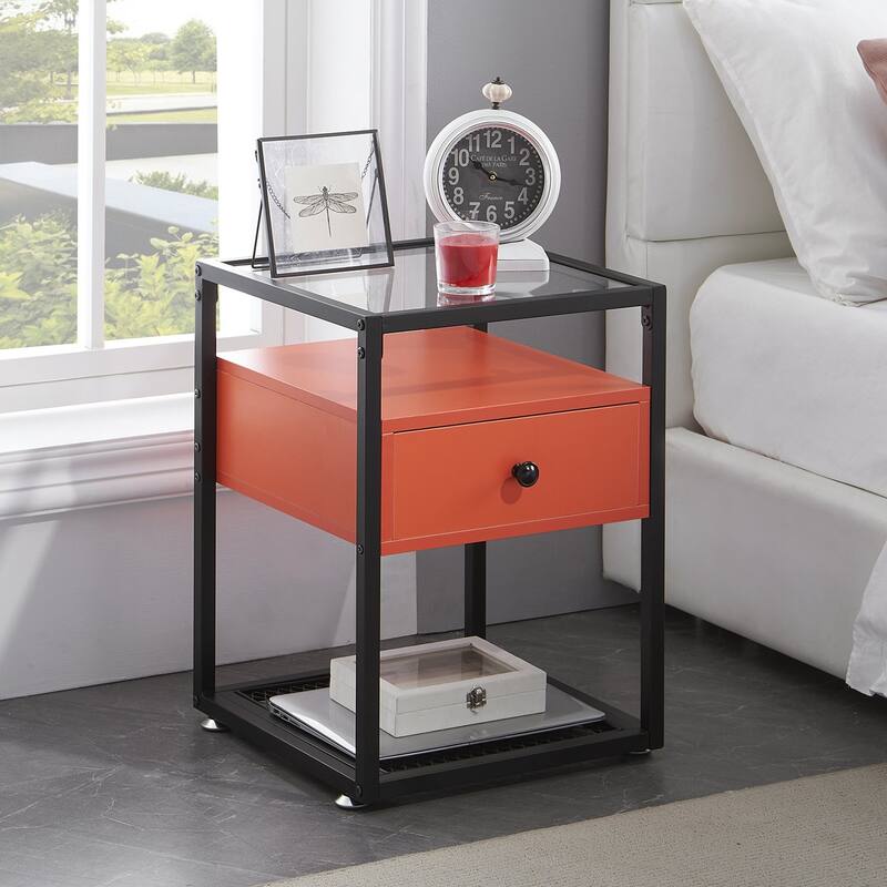 VECELO Modern 1-Drawer Nightstands with Tempered Glass Top